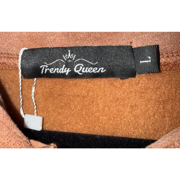 Women's Trendy Queen Brown Full Zip Hoodie Sweatshirt Size L - Picture 3 of 3